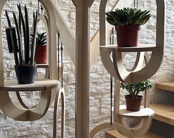 Modern Wooden Indoor Plant Stand Tree – Hanging Plywood Shelves for Succulents & Small Pots