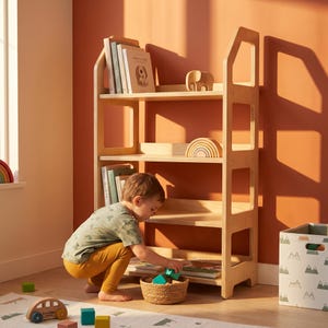 Montessori Wooden Shelf: Natural Birch Toy Organizer for Nursery