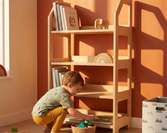 モンテッソーリおもちゃ棚、子供用収納、モダンなおもちゃ棚、合板棚