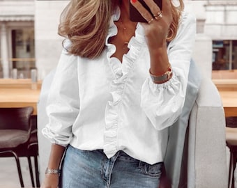 Długie rękawy damskie | Luźna bluzka Moda | Stylowa odzież Noś strój
