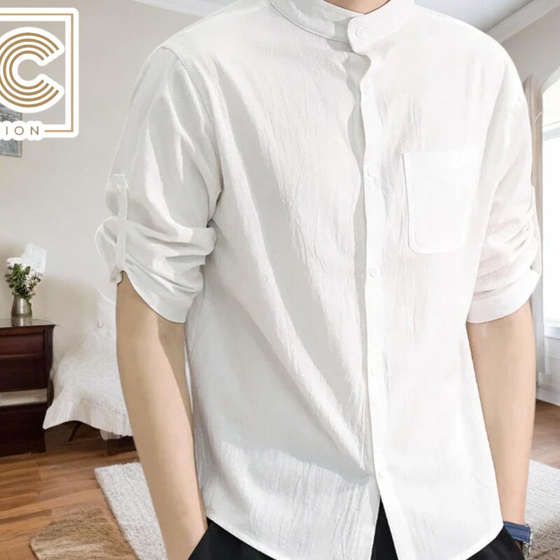 Stand Collar Shirt Dress