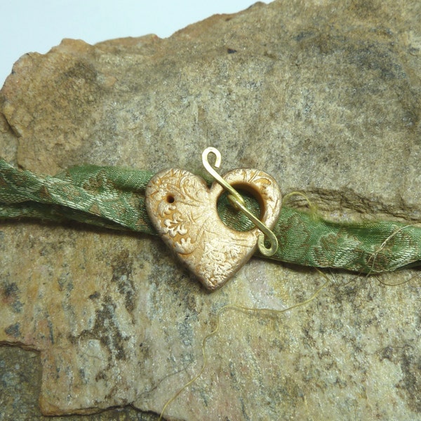 Handmade Heart Toggle Clasp  - Dark Gold Antiqued with metallic Gold