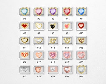Italian Charms, 9mm Charms, Italian Bracelet Charms, Italian Charm Bracelet, Silver Italian Charms, Custom Bracelet Charms, Heart Charms
