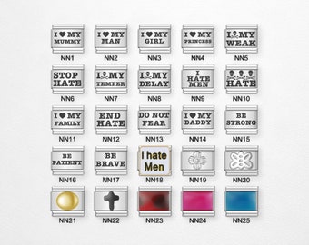 Italian Charms, 9mm Charms, Italian Bracelet Charms, Italian Charm Bracelet, Silver Italian Charms, Charms with Sayings, 18 Link Charms