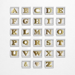 Encantos do alfabeto italiano 9 mm, elos de 18 encantos italianos, encantos de aço inoxidável dourado, encantos para pulseiras, encantos de letras A-Z, encantos italianos