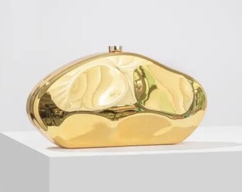 Acryl metalen schelpvorm clutch, avondfeest metalen glanzende portemonnee, goud zilver blauwe ei handtas