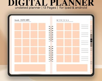 Planificador digital mensual sin fecha, plantilla para iPad (PDF)
