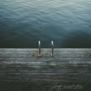 DOCK and LADDER . Lake Decor . Moody Blue Art . Cabin Art . Lake House Wall Art . Dockside Print