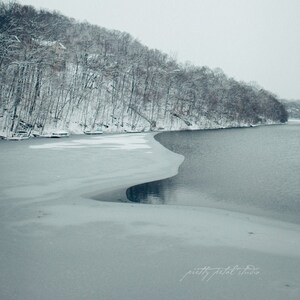 ICY WINTER LAKE . Winter Lake Wall Art . Moody Gray Art . Winter Landscape Print . Snowy Lake Photo