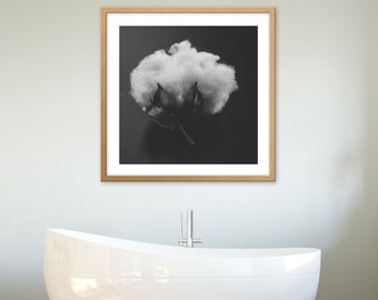 COTON. Décoration murale pour salle de bain. Art lunatique noir et blanc. Impression d'art moderne