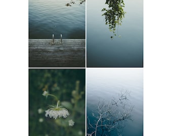 LAKESIDE . Lake Photo Print Set . Lake House Decor . Nature Wall Art . Moody Lake Art Prints . Blue Art