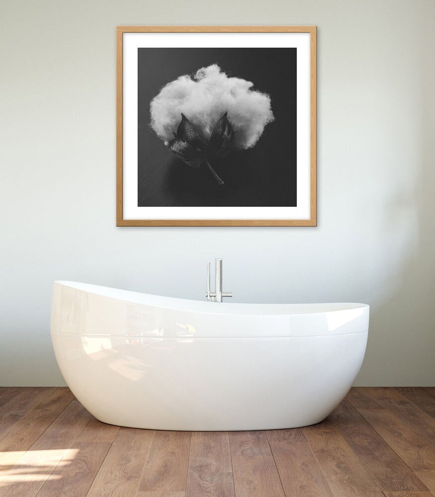 COTTON . Bathroom Wall Art . Black and White Moody Art . Modern Art ...