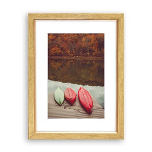 THREE KAYAKS . Lakehouse Art . Cabin Art Print . Lake Decor . Autumn Landscape image 2