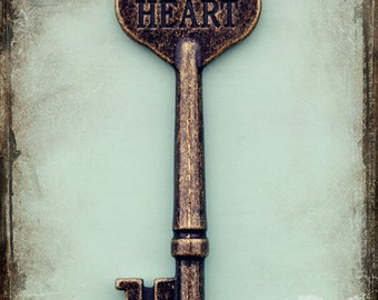 HEART . Skeleton Key Art Print . Inspirational Art . Romantic Art . Whimsical Wall Art