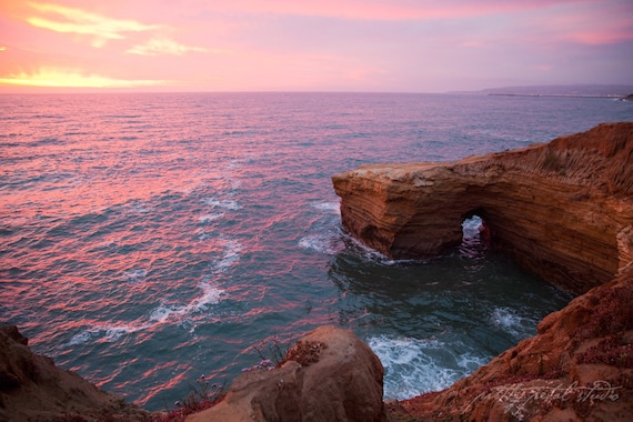 Sunset Cliffs San Diego Art Print: Pink & Purple Coastal Wall Decor
