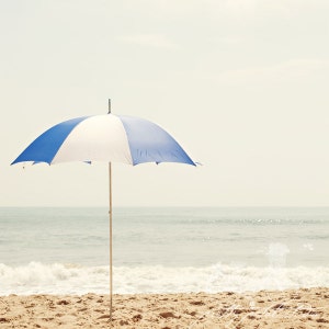 BEACH UMBRELLA . Pastel Coastal Wall Art . Beach House Decor . Seascape Art Print . Neutral Beach Print
