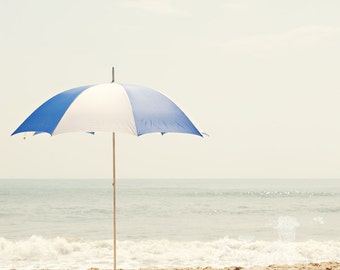 BEACH UMBRELLA . Pastel Coastal Wall Art . Beach House Decor . Seascape Art Print . Neutral Beach Print