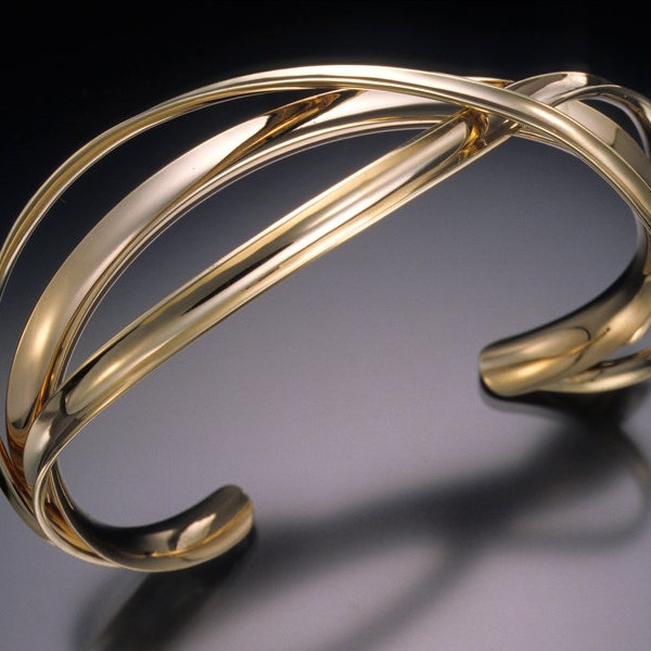 14K Gold Cuff Bracelet, with 3 anticlastic forms soldered together.