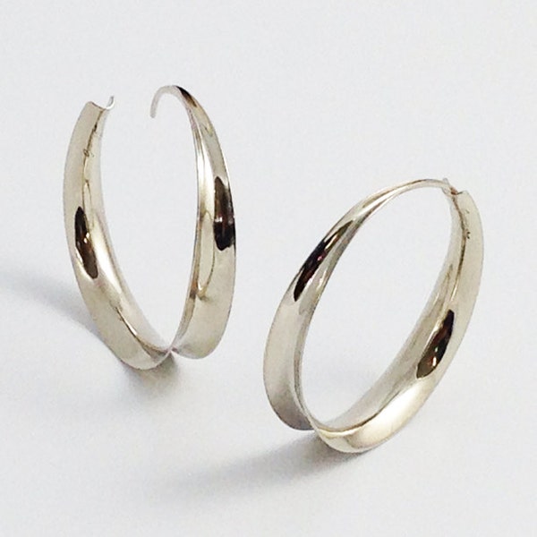 14K Solid Gold Shiny Anticlastic Endless Hoop Earrings, Forged, Large size.