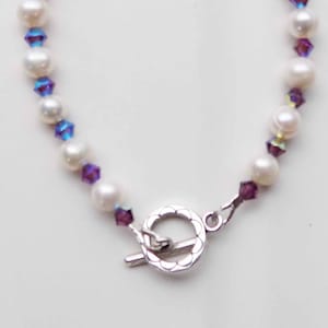 Freshwater Pearl and Swarovski Crystal Bracelet with sterling toggle clasp