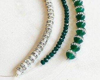 Three Strand Lot of green and crystal beads and spacers