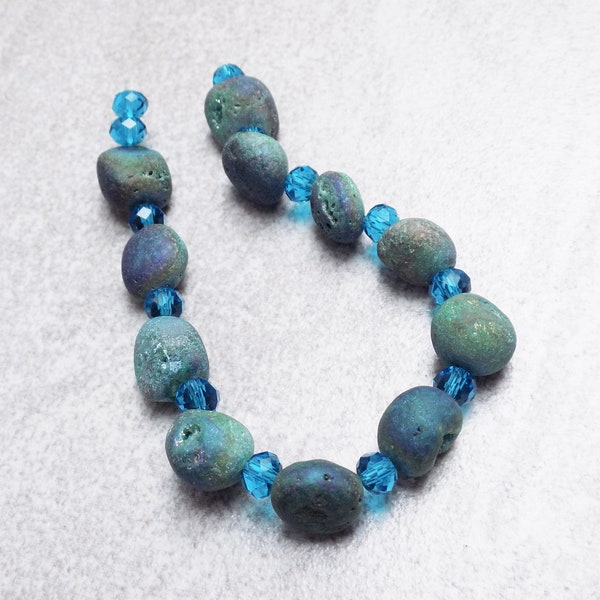 Matte Druzy agate tumbled nugget beads