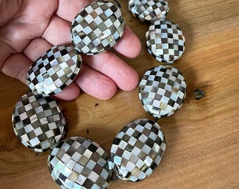 FRESH from Tucson—ONE, large inlaid checkerboard MOP Oval beads—30 x 40 mm