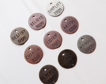 Metal two holed drilled message disk/coins