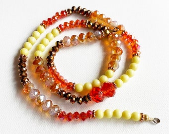 Czech glass rondelle beads with round stone beads and copper daisy spacers