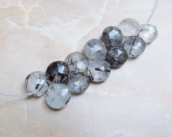 Black Rutilated Quartz Fat Briolette beads