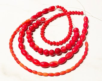 Red Coral LOT of 4 short strands. mixed shapes