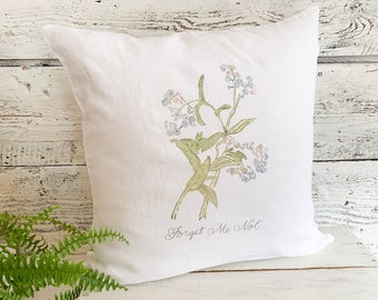 Forget Me Not  French linen pillow cover for 18 inch insert.  This is a square accent pillow case only.  Great gift for garden enthusiast.