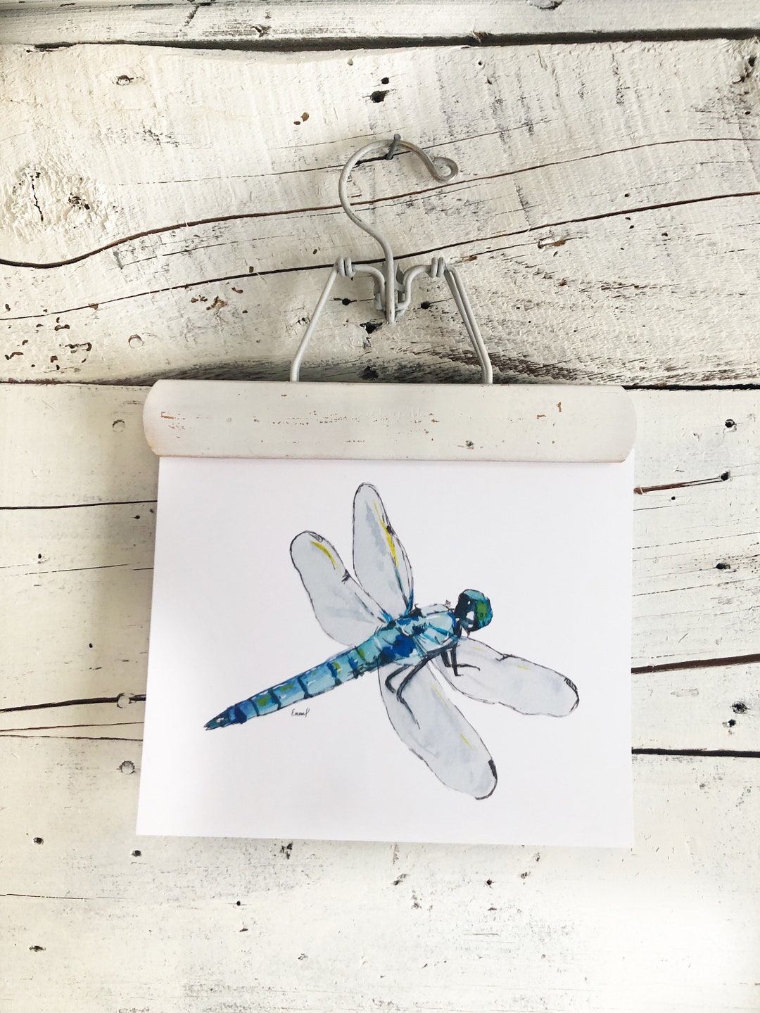 Art Print of Blue Dragonfly, 5 by 7 or 8 by 10 Inches, Frame Ready ...