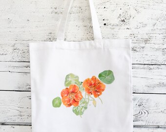 Nasturtium reusable canvas market bag with art by Emma Pyle