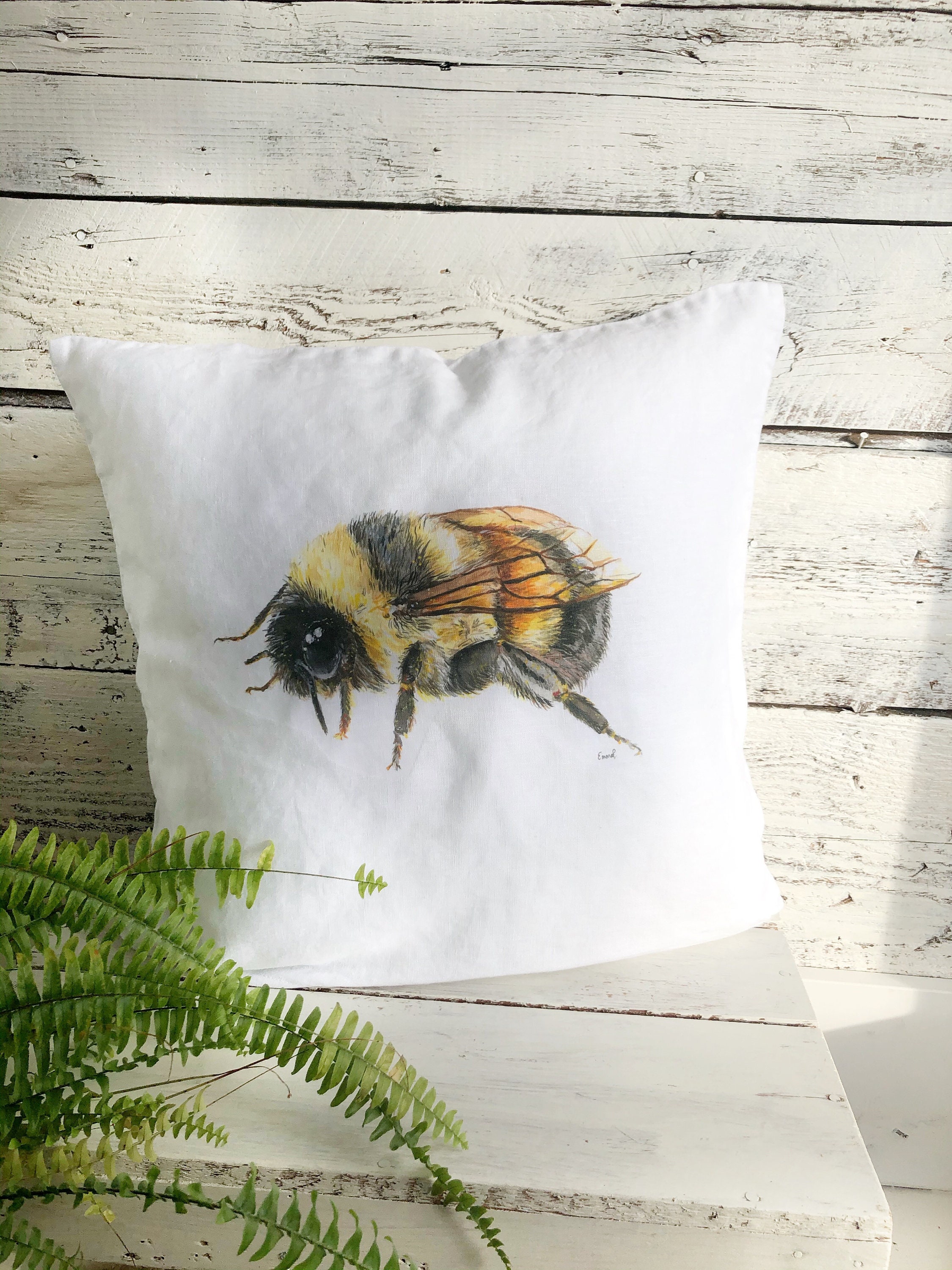 Handmade Bumble Bee Cushion – Honey Bee Art Pillow, Polyester/Cotton Mix, UK Made