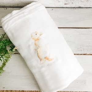 4 layer organic muslin baby blanket Yellow Baby Duck Blanket 47 inch square, 70  bamboo 30 cotton, babyshower gift for woodland themed decor