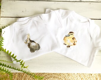 Cotton infant bodysuit set, gender neutral, baby shower gift, woodland animal, watercolor printed vest, undershirt