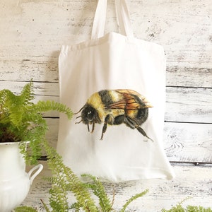 Bumble  Bee  profile view reusable cloth market bag with art by Emma Pyle