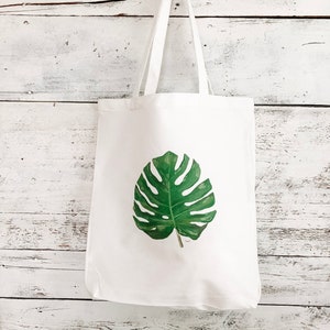 Monstera Reusable Cloth Tote Bag with Art by Emma Pyle, gift for plant lover, green thumb present, sustainable present 100% cotton