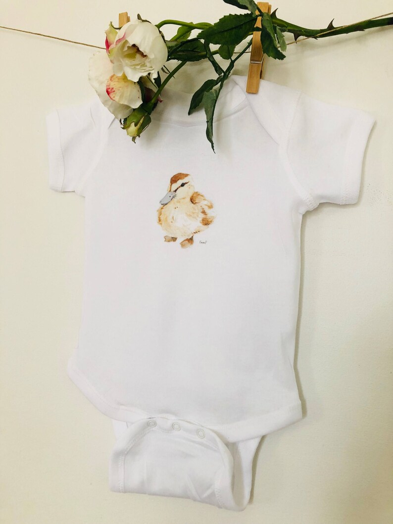 Baby duck cotton bodysuit with baby duck art, infant body suit, 100% cotton, baby snap vest image 3