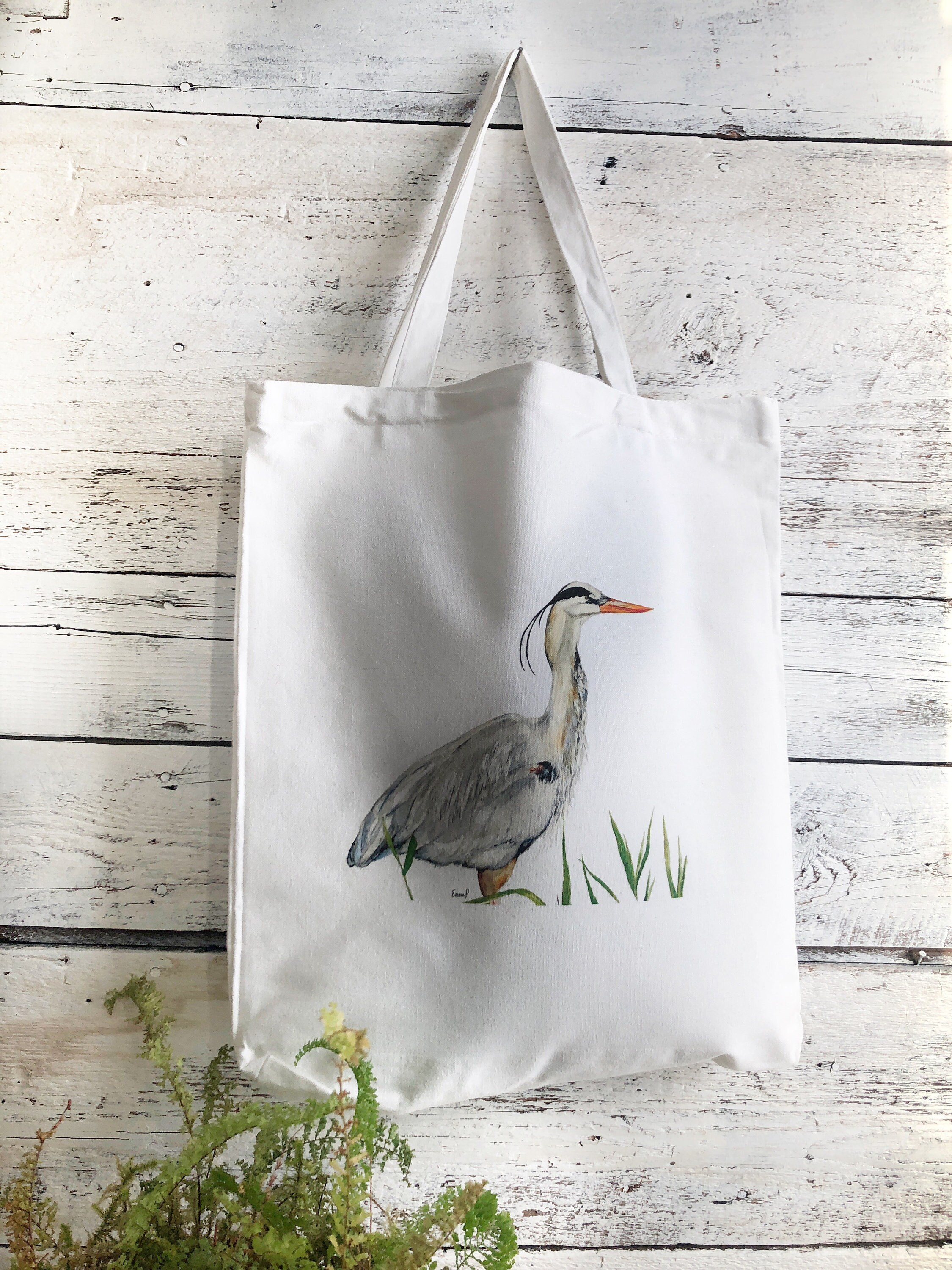 Heron in Marsh Reusable Canvas Market Bag With Art by Emma - Etsy