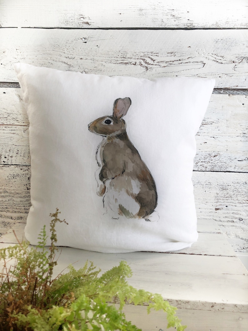 Linen grey rabbit pillow cover 17 inch French Linen Square pillow case The