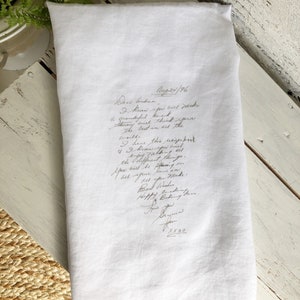 Torchon personnalisé en lin, cadeau unique en son genre, cadeau personnalisé pour elle à l'aide de votre script, recette ou message de la carte, objet de famille