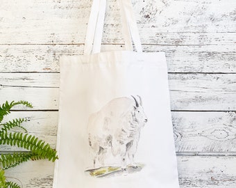 100% cotton canvas Tote Bag with Art by Emma Pyle with Mountain Goat