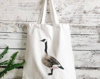 Canada goose reusable canvas market bag with art by Emma Pyle,   eco friendly gift, cotton tote bag,