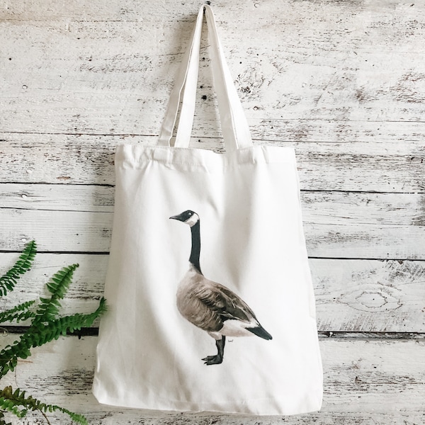 Canada goose reusable canvas market bag with art by Emma Pyle,   eco friendly gift, cotton tote bag,