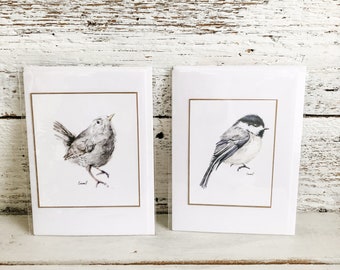 Set of 4 greeting cards | 2 chickadee | 2 wren | 5 by 7"