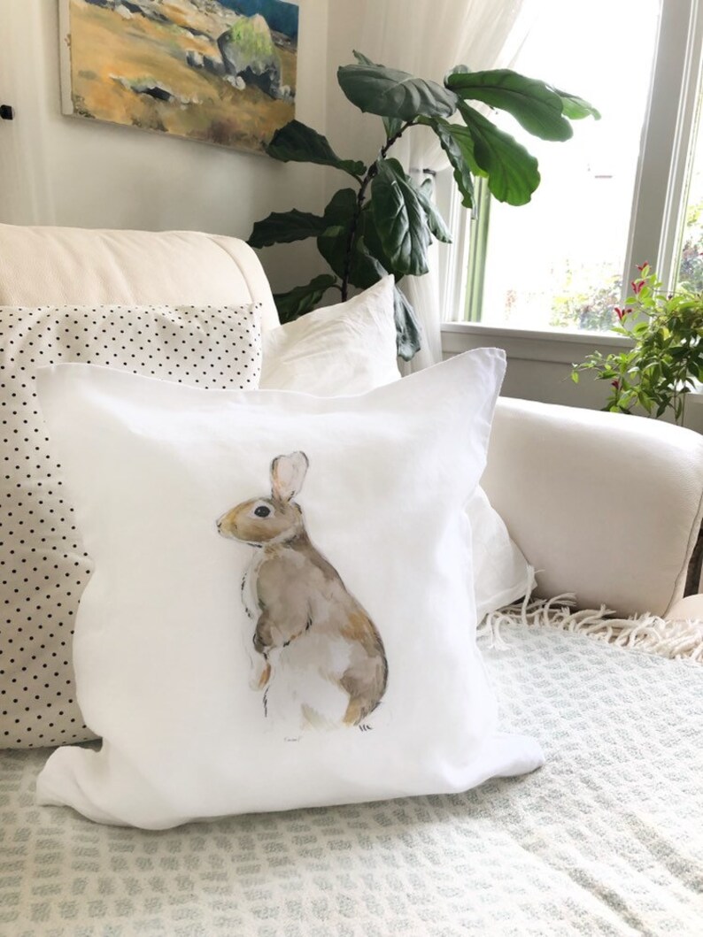 Linen grey rabbit pillow cover 17 inch French Linen Square pillow case The