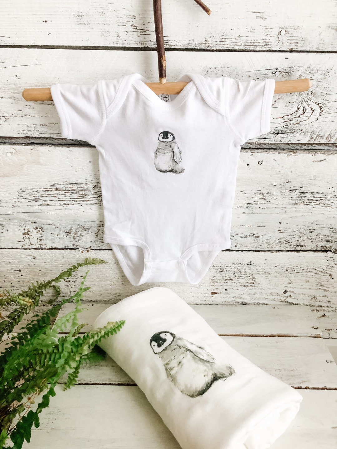 Gift Set for New Baby With Penguin Art on Blanket and Matching - Etsy