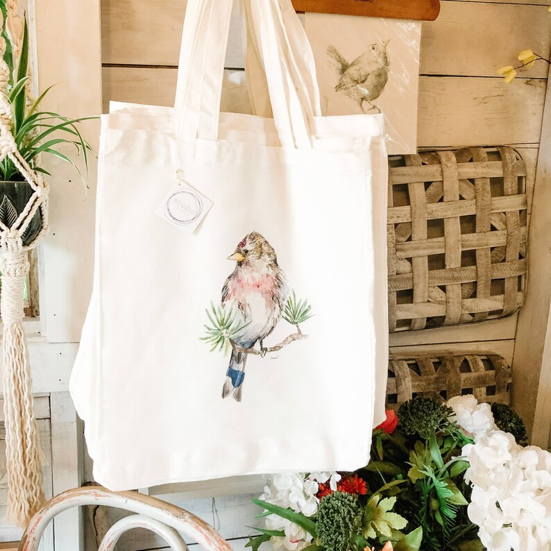 Reusable 100% Canvas Tote Bag with Robin Watercolor art by Emma Pyle, great gift for bird lover image 5